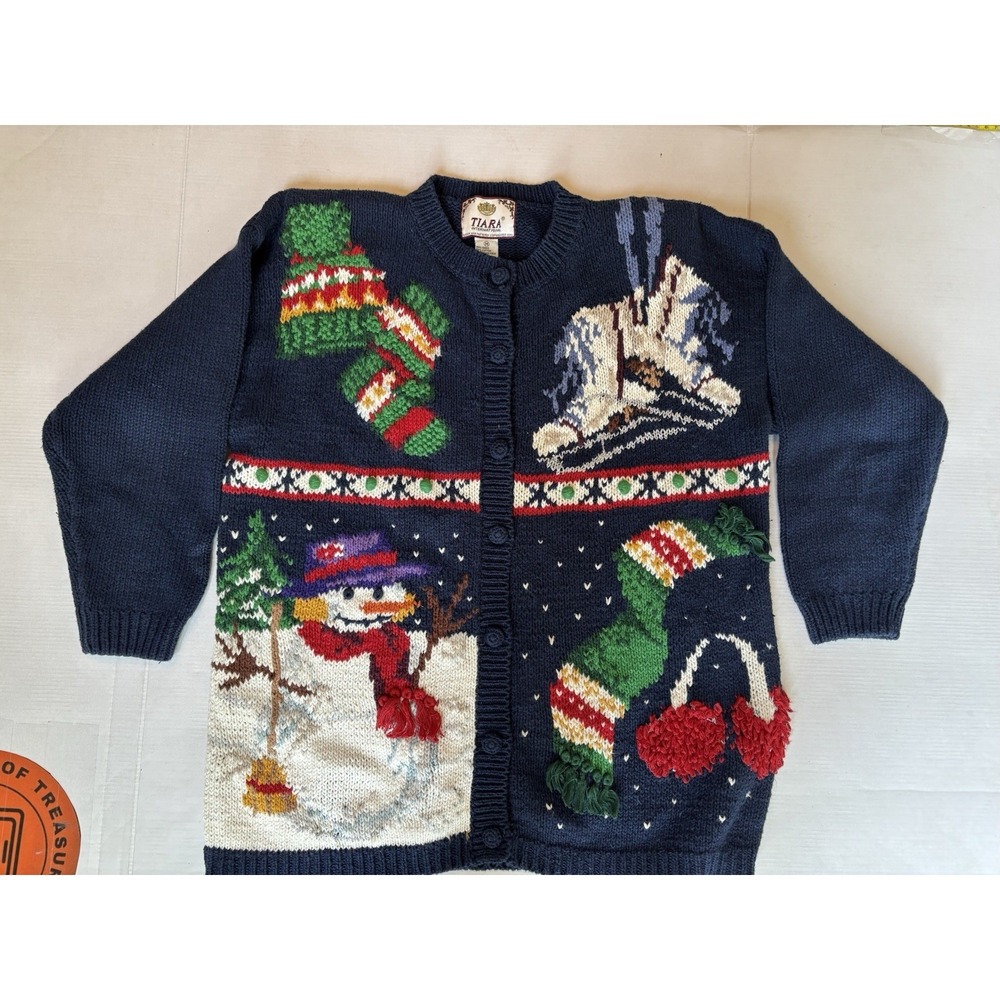 Vintage Tiara Christmas Holiday‎ Grandma Core   1995 Cardigan Sweater Size M